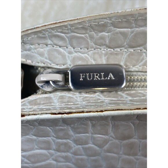 Furla Crocodile Leather Embossed White Hobo Crossbody Strap/Shoulder Bag Italy - Picture 7 of 15